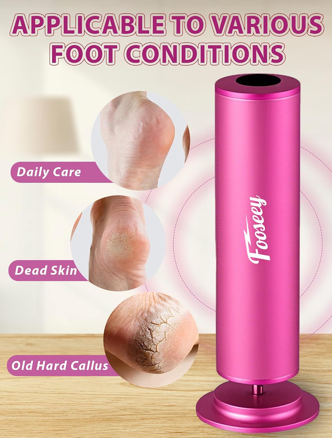Shows construction quality and how the abrasive head or body is designed for callus removal.