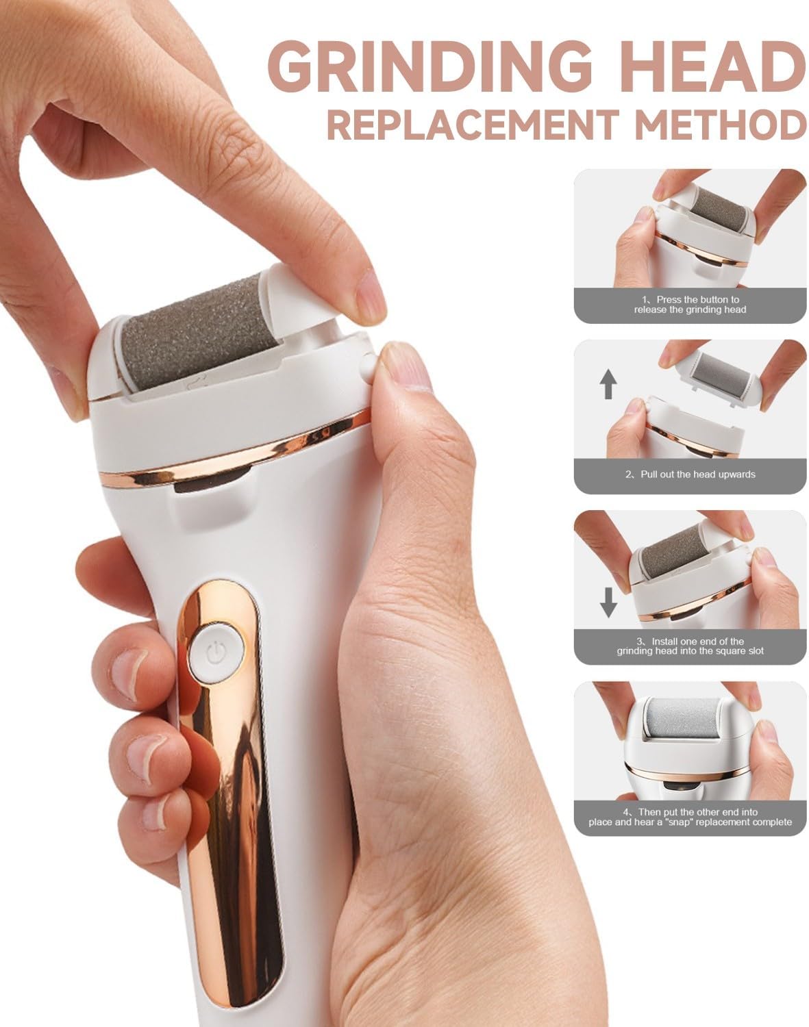 Helps explain included extras, replacement heads, or how the kit supports different levels of callus removal.