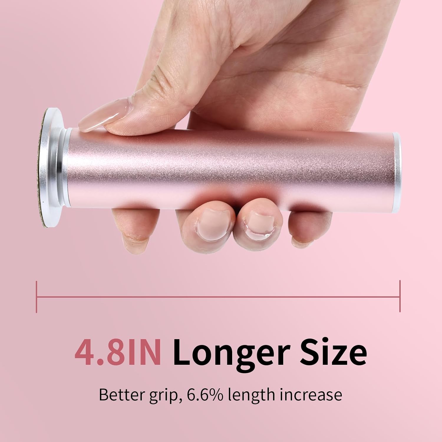 Helps emphasize build quality and the working end of the device for callus removal.
