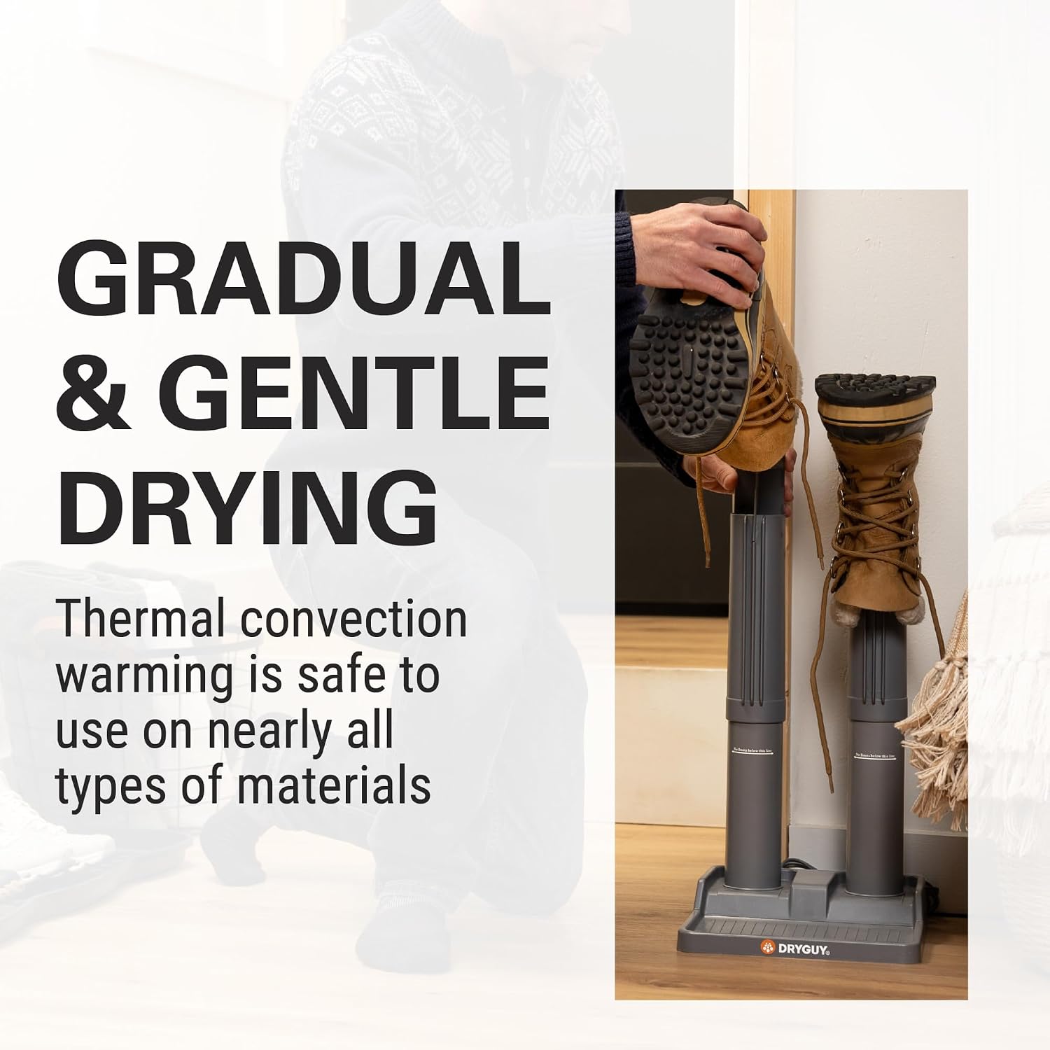 Shows the product’s size, proportions, and how it supports taller boots without taking much floor space.