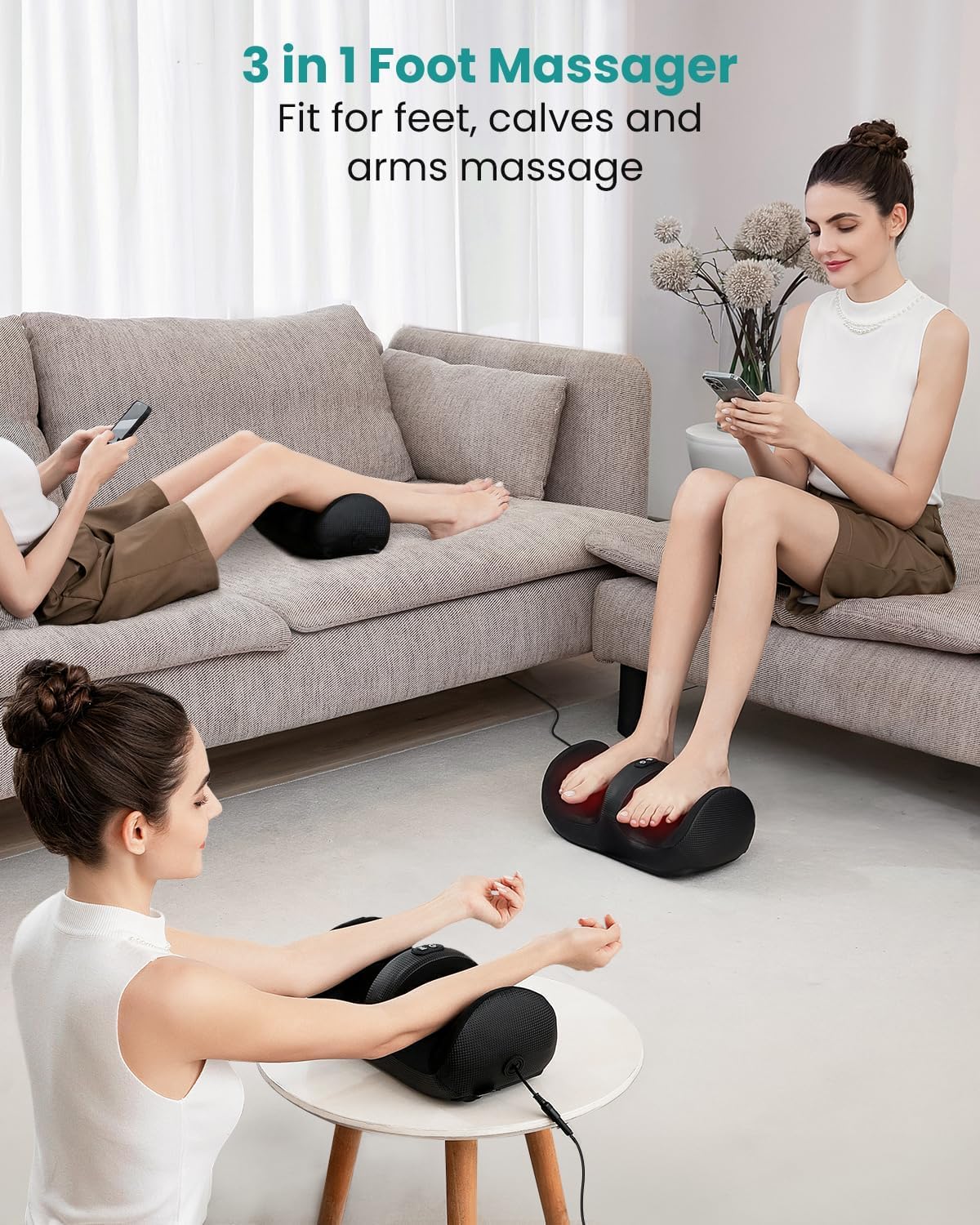 Useful for explaining where the massage action comes from and which parts of the feet or legs are targeted.