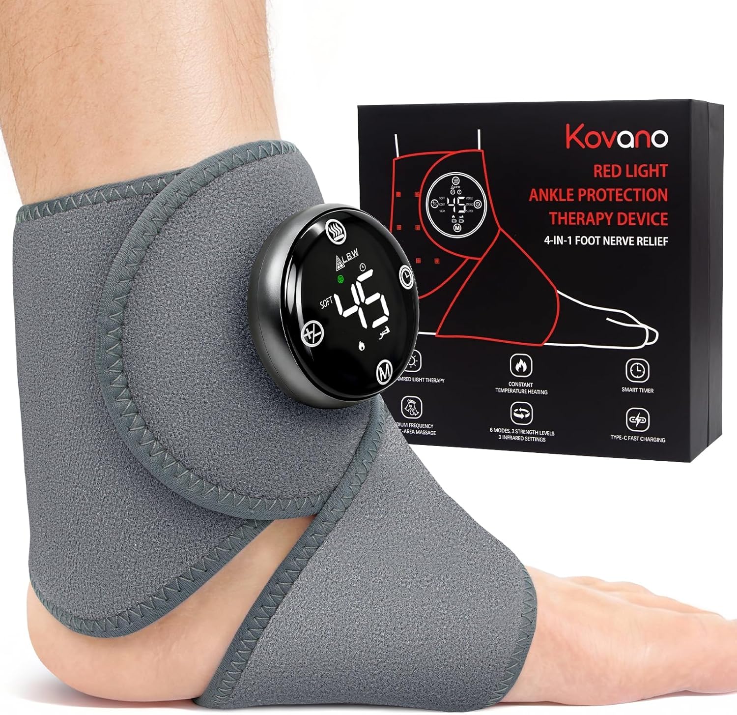 Overall form factor, cordless portability, and wrap-based fit for ankle and foot use.