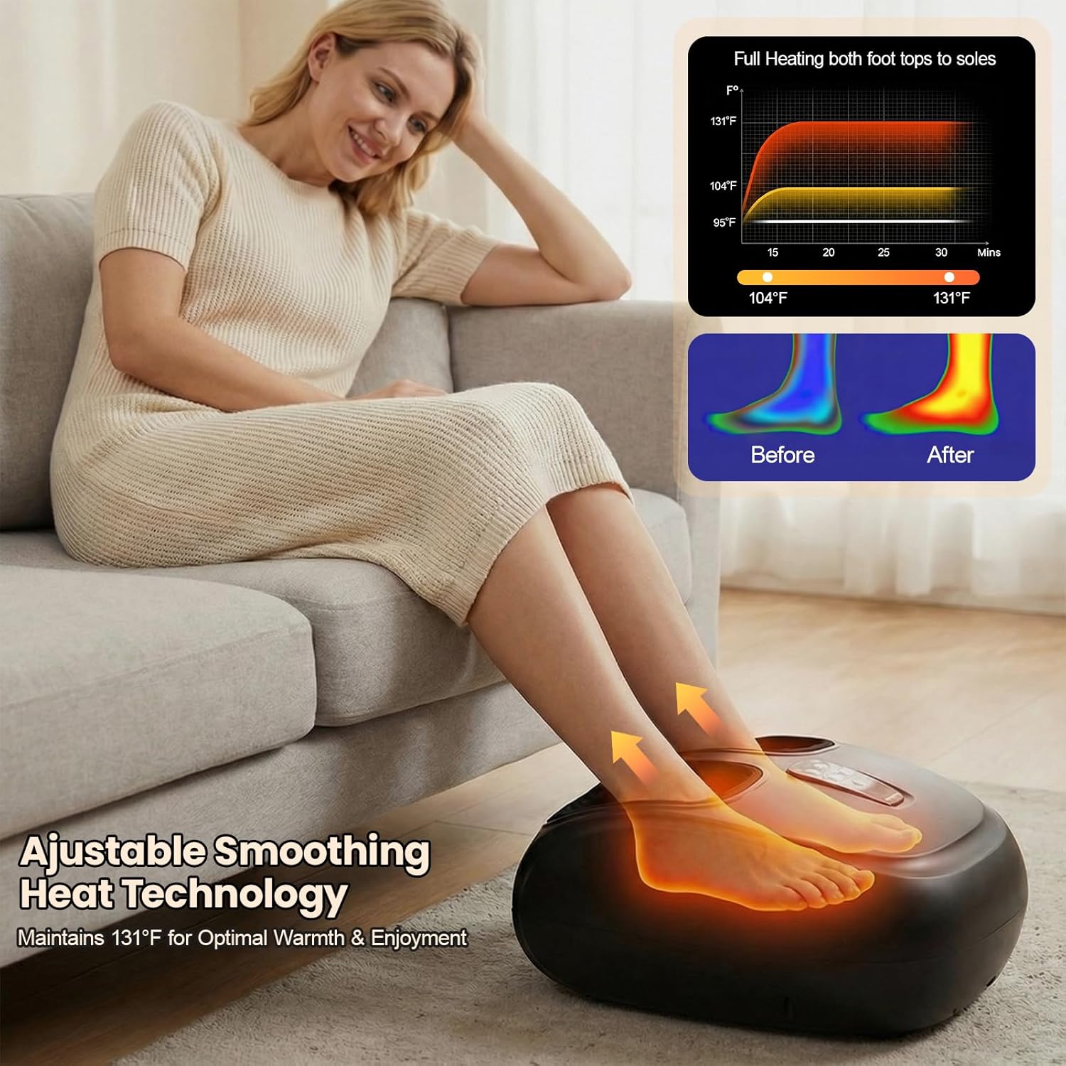 Helps illustrate how the feet are positioned inside and hints at the kneading and compression system.