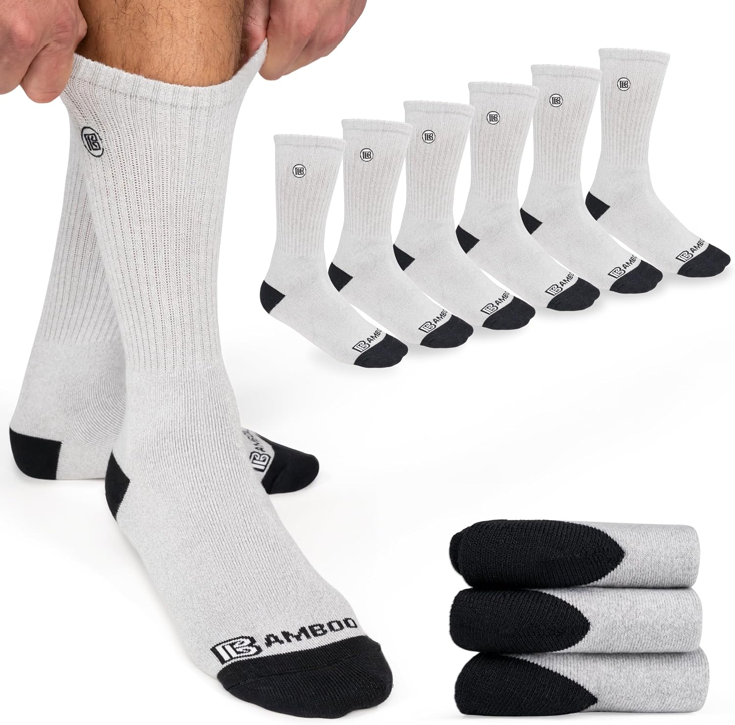 Best used to show the overall look, crew height, and clean presentation of the socks.