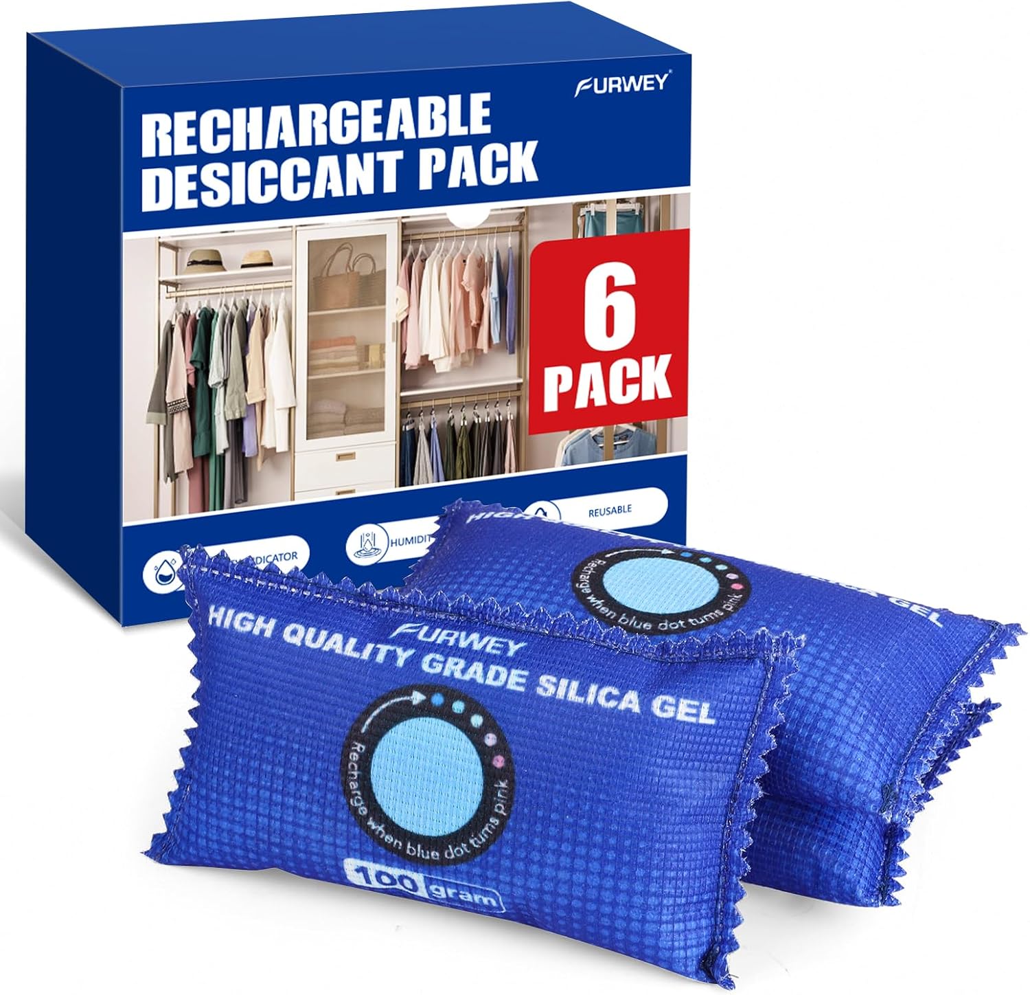 Overall product presentation, pack count, and the fact that it is a rechargeable moisture absorber for storage use.