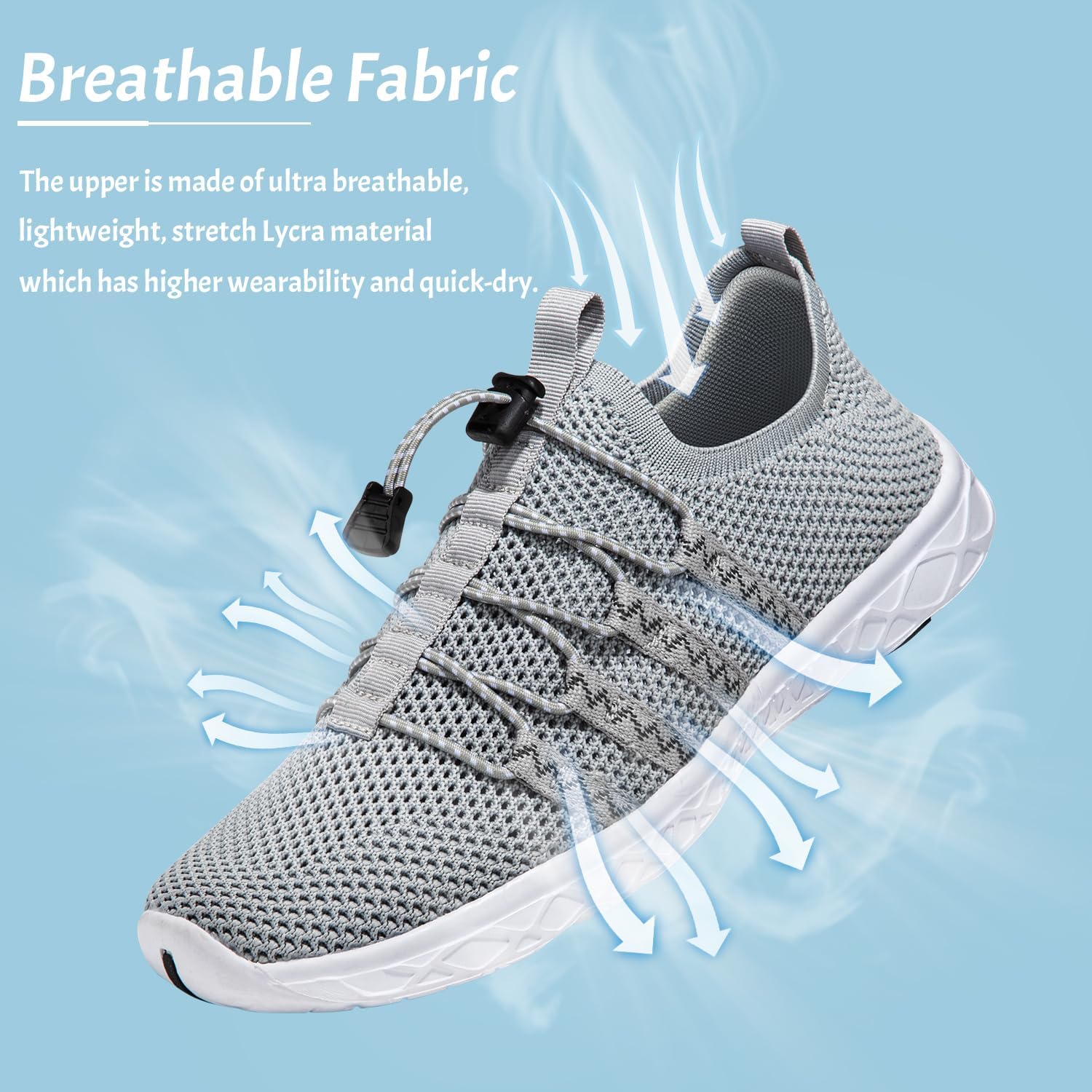 Draws attention to breathability, material quality, and construction details.