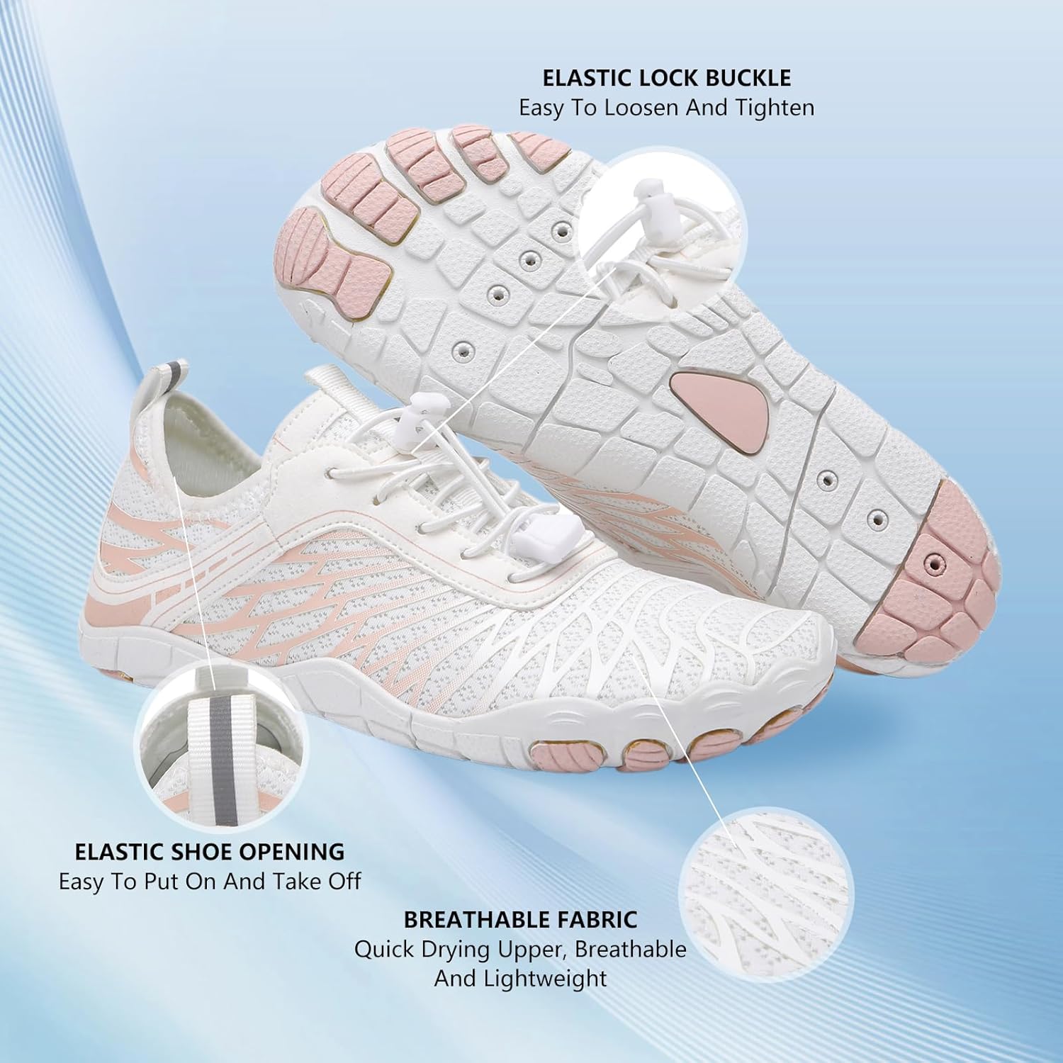 Useful for demonstrating the barefoot-inspired stance, sole thickness, and overall structure of the shoe.