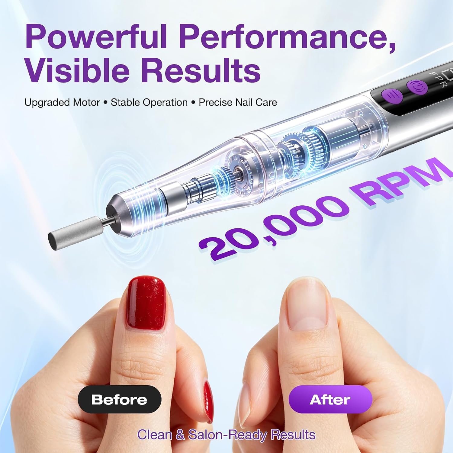 Highlights the LED display, speed adjustment, and control interface.