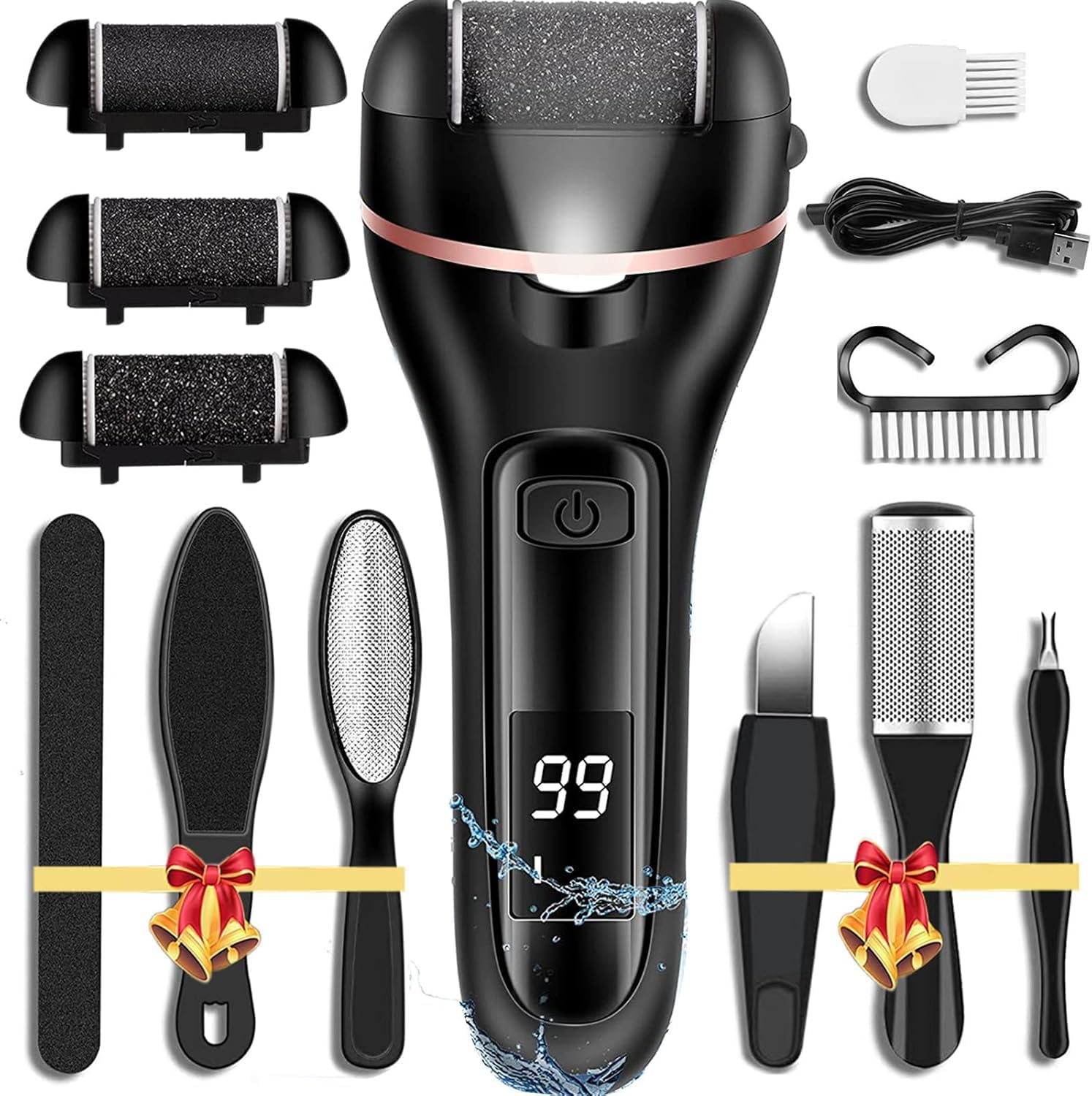 Highlights the product’s overall shape, compact handheld design, and black finish.