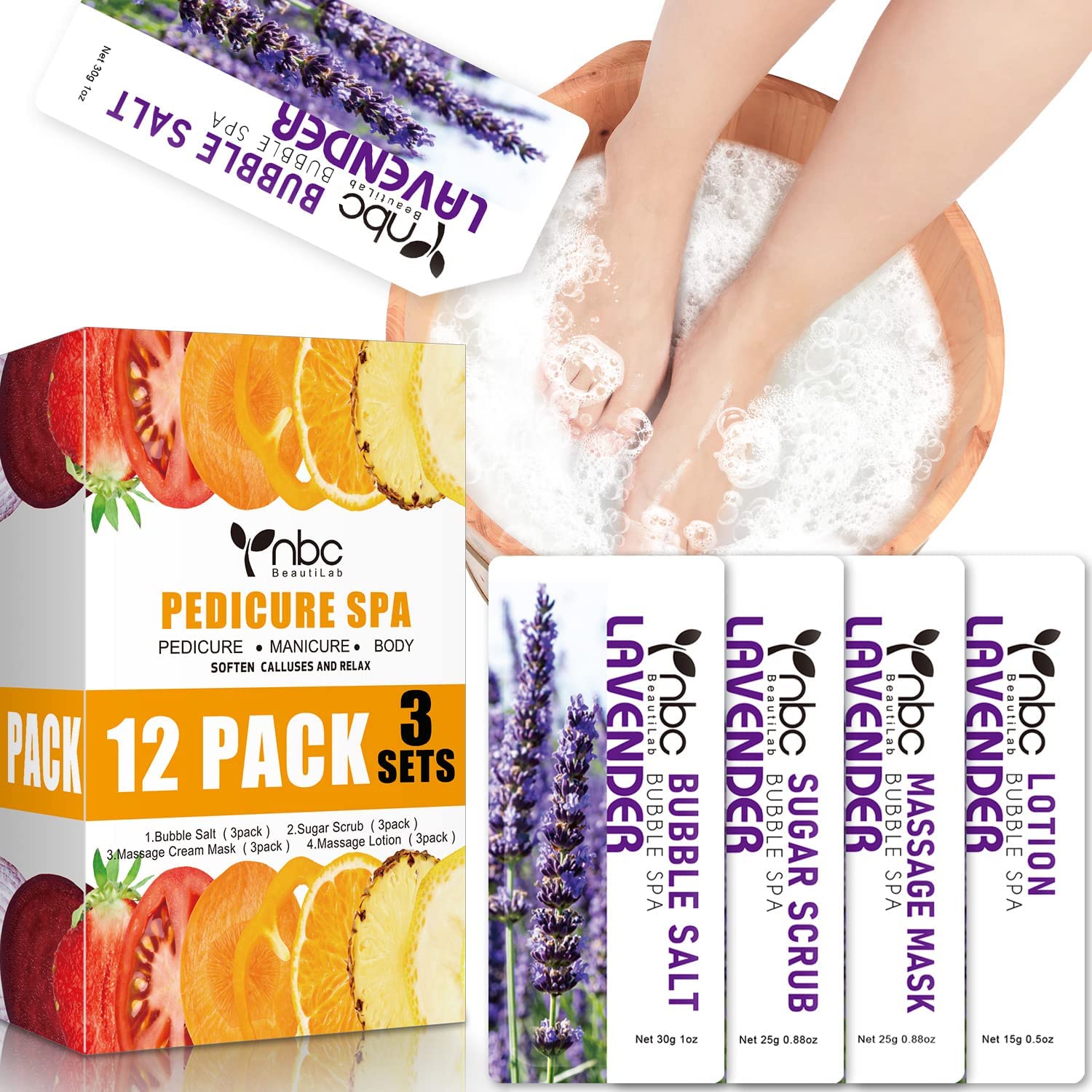 Foot Spa Pedicure Kit, Lavender, 3 Sets