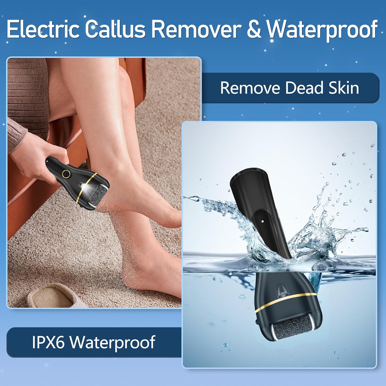 Shows the modular design and replacement roller system, helping explain how the tool adapts to different foot-care needs.
