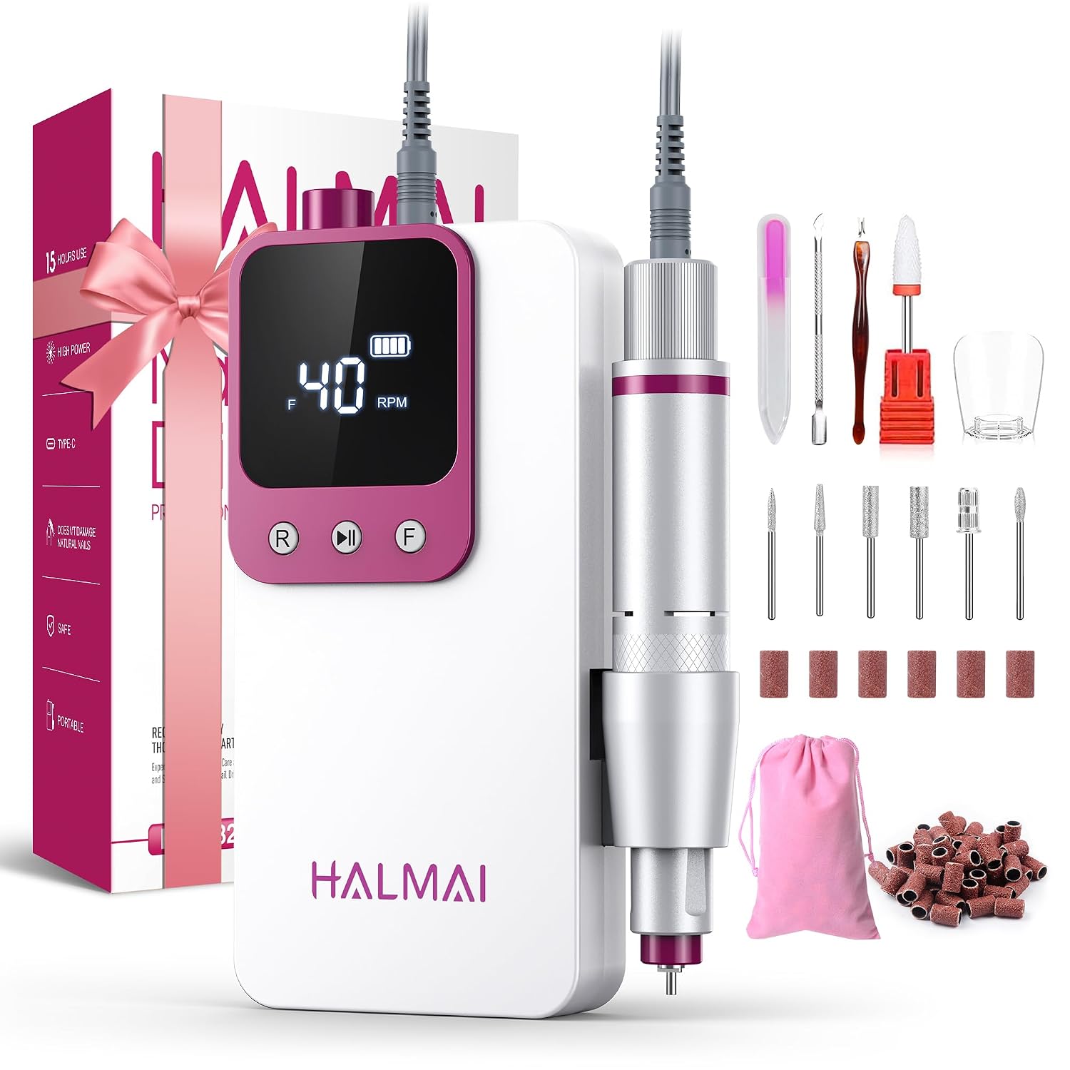 Halmai Cordless Electric Nail Drill
