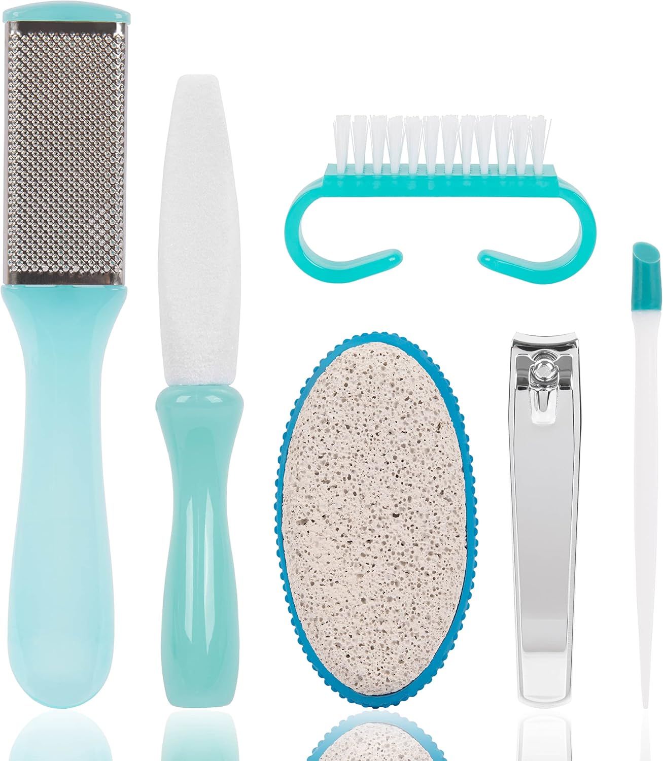Shows the full 7-piece assortment and the compact, organized presentation that supports the value proposition.
