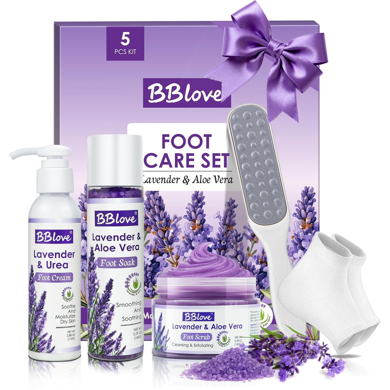 Highlights the overall kit contents, gift-ready presentation, and spa-style branding.