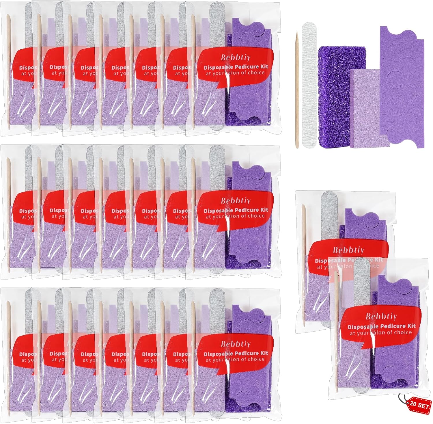 Bebbtiy Disposable Pedicure Kit, 20 Pack