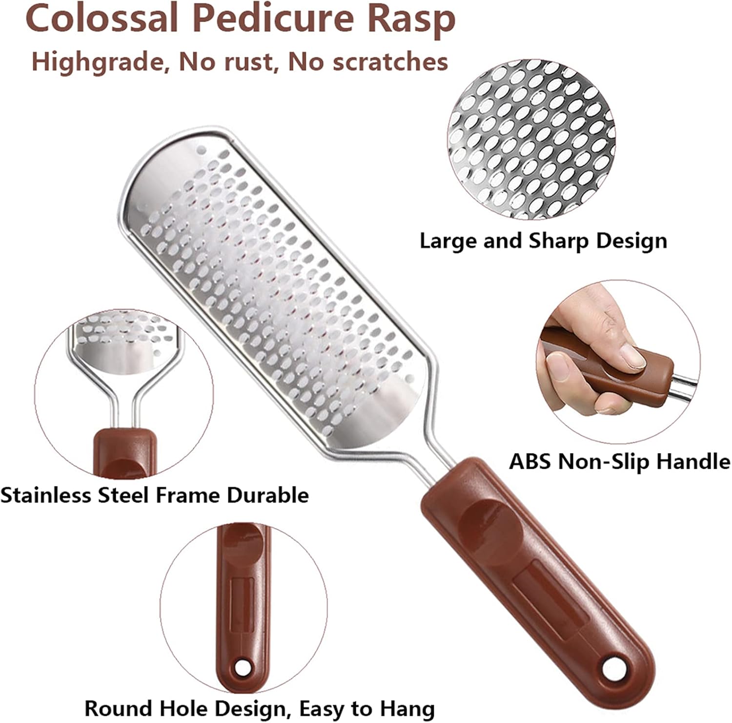 Shows the working surface and grip features that matter for control and callus removal performance.