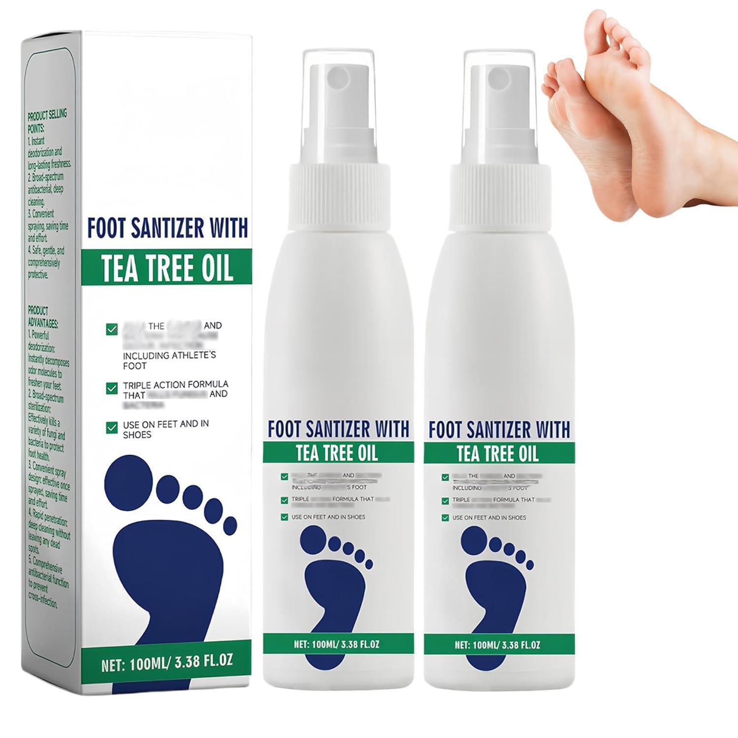 2Pcs Foot Sanitizer Spray With Tea Tree Oil,Clear Foot Sanitizer Spray,Tea Tree Oil, 100 Ml/3.5 Oz