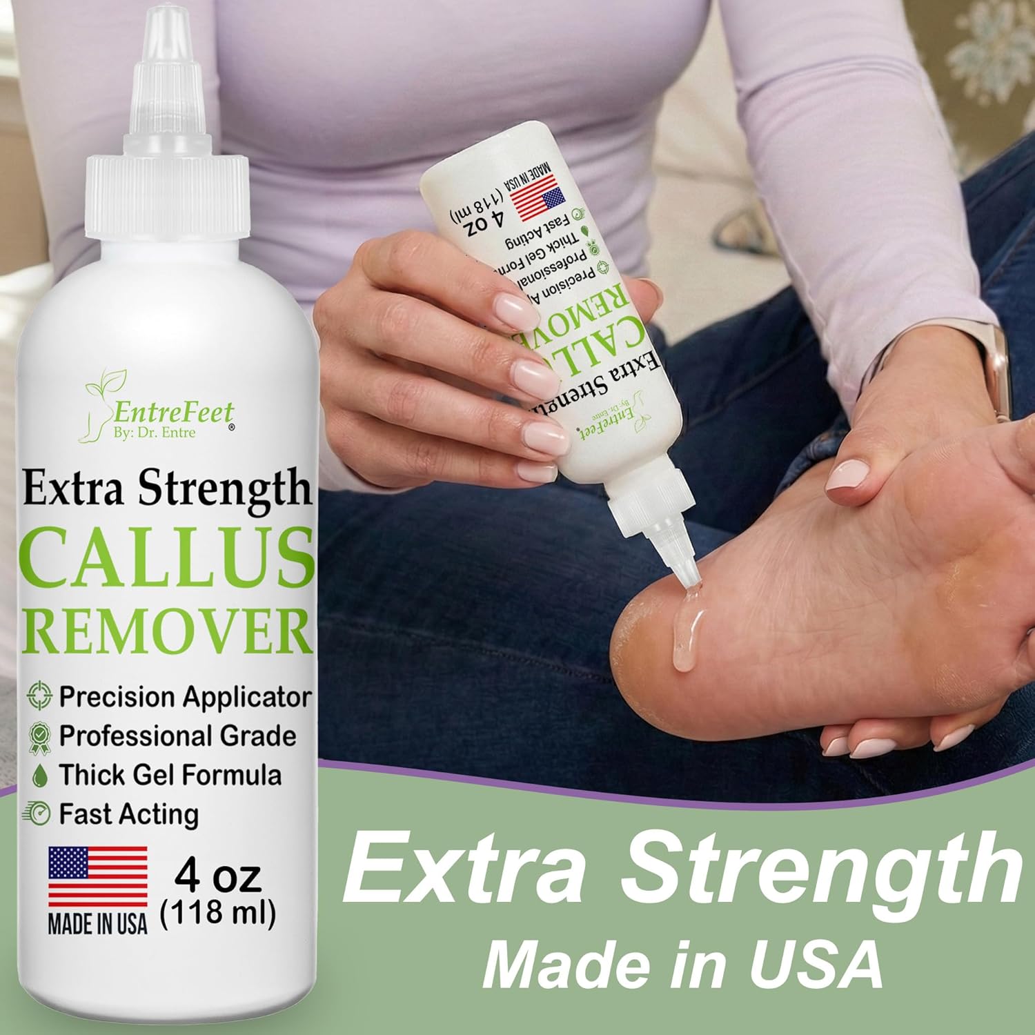 Draws attention to the precision applicator and 4 oz bottle size, which matter for targeted use and perceived value.