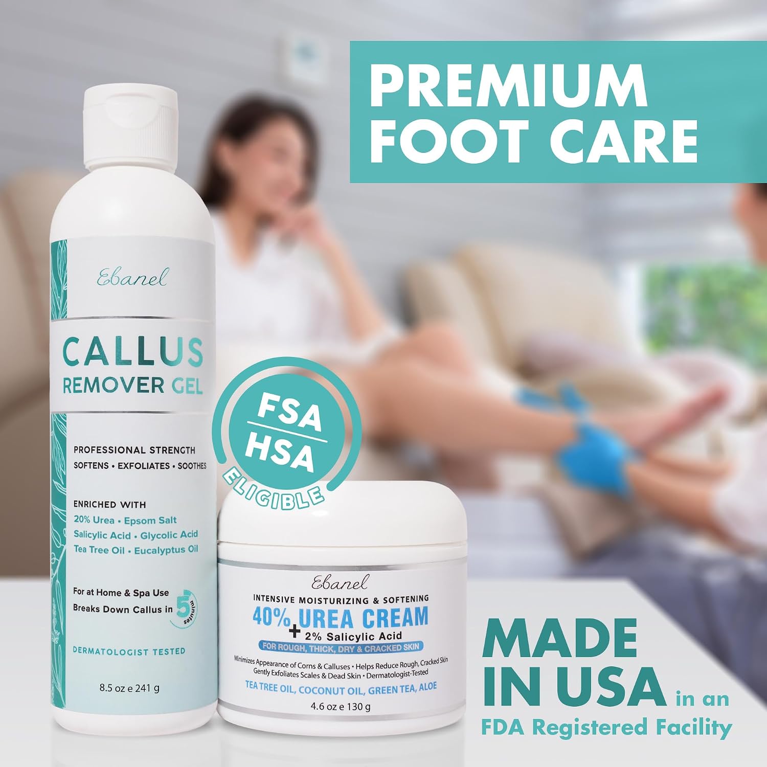 Ebanel Set Of Salon Grade Callus Remover For Feet Gel + 40% Urea Foot Cream