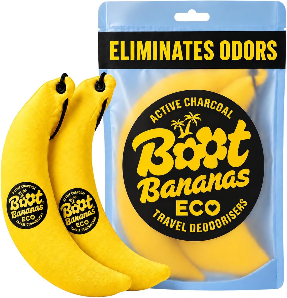 Brand identity, product form, and the fact that this is a reusable charcoal deodorizer set.