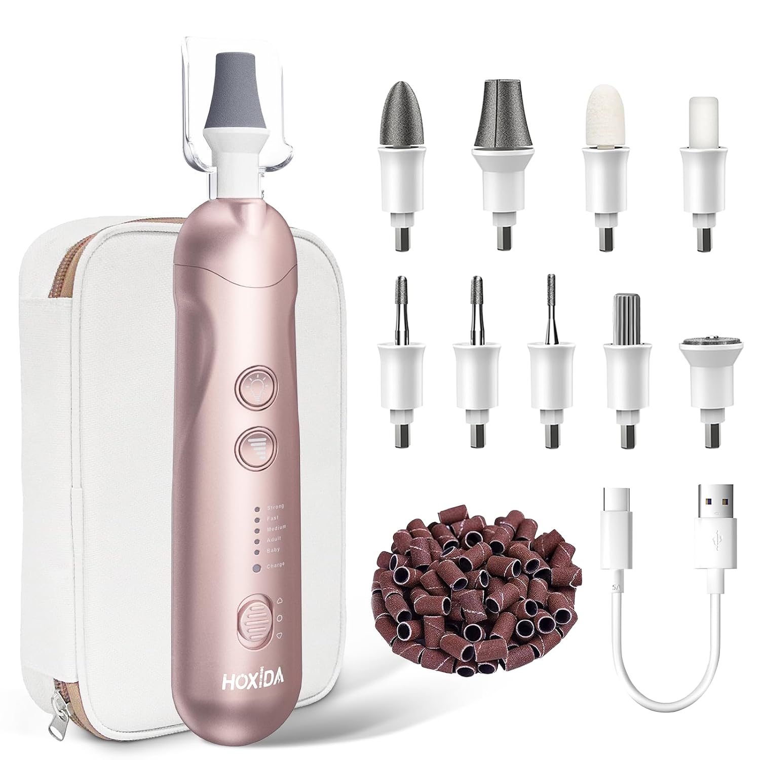 Highlights the complete kit presentation and overall product positioning as an all-in-one manicure and pedicure tool.